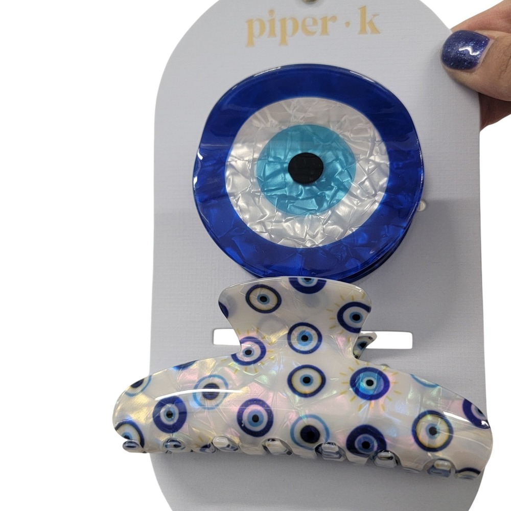 NEW Piper K Evil Eye Hair Claw & Hair Clip Iridescent‎ Acetate 2 Piece